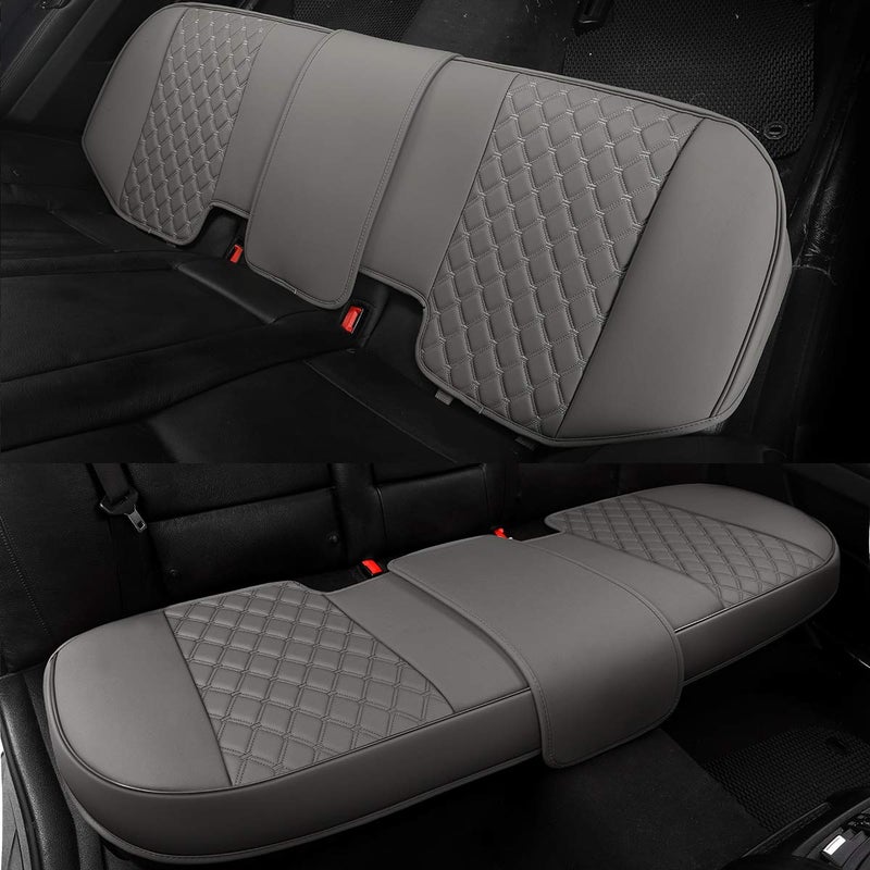 Black Panther Luxury PU Leather Rear Car Seat Cover, Compatible with Most Vehicles, Adjustable Length 49-55'', Diamond Pattern Embroidery (Gray) - Image 2